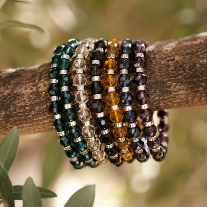 Bracelet argenté Jeanne-perles à facettes et élastique