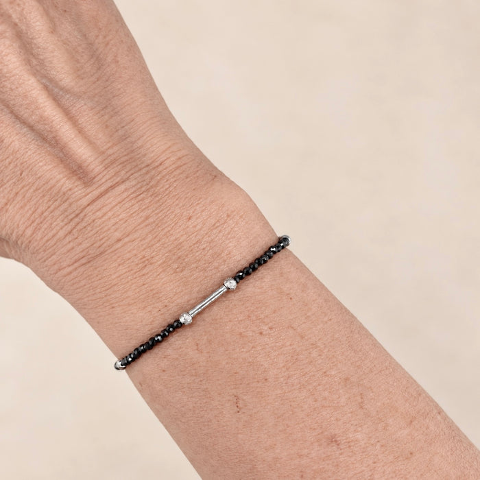 Bracelet argenté Colette-perles semi précieuses et élastique