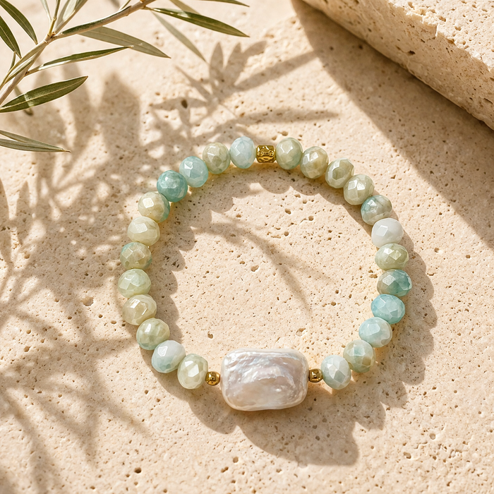 Bracelet doré Amélia-perle d'eau douce et élastique