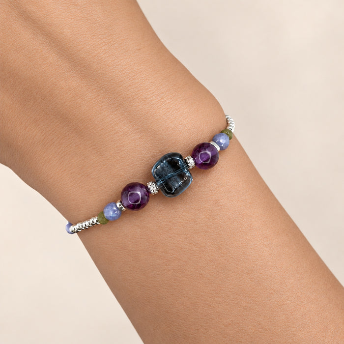 Bracelet argenté Borgia-perles de verre et Miyuki-monté sur élastique