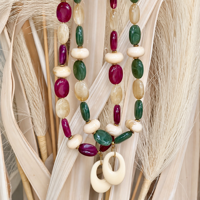 Collier doré Naya- perles acrylique-fermoir en T