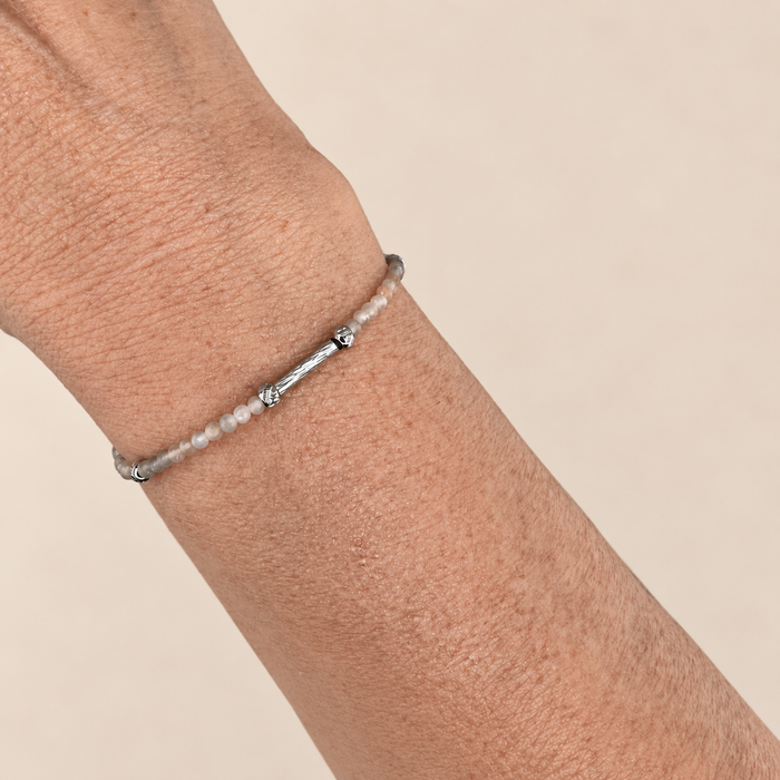 Bracelet argenté Colette-perles semi précieuses et élastique