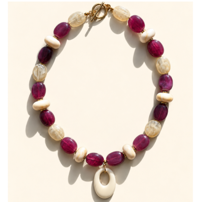 Collier doré Naya- perles acrylique-fermoir en T