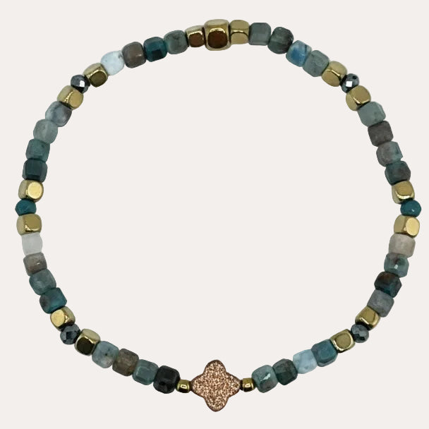 Bracelet doré Chance-pierres semi-précieuses et élastique