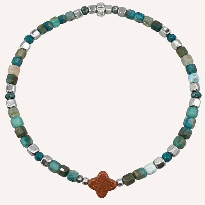 Bracelet argenté Chance-pierres semi-précieuses et élastique