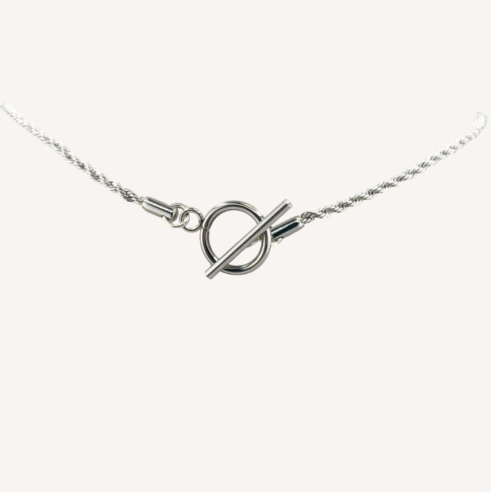 Chaine argentée Flora-pendentif fleur en nacre et fermoir en T