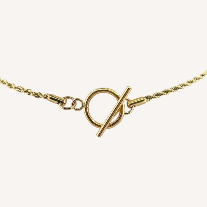 Chaine dorée Flora-pendentif fleur en nacre et fermoir en T