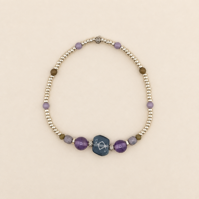 Bracelet argenté Borgia-perles de verre et Miyuki-monté sur élastique