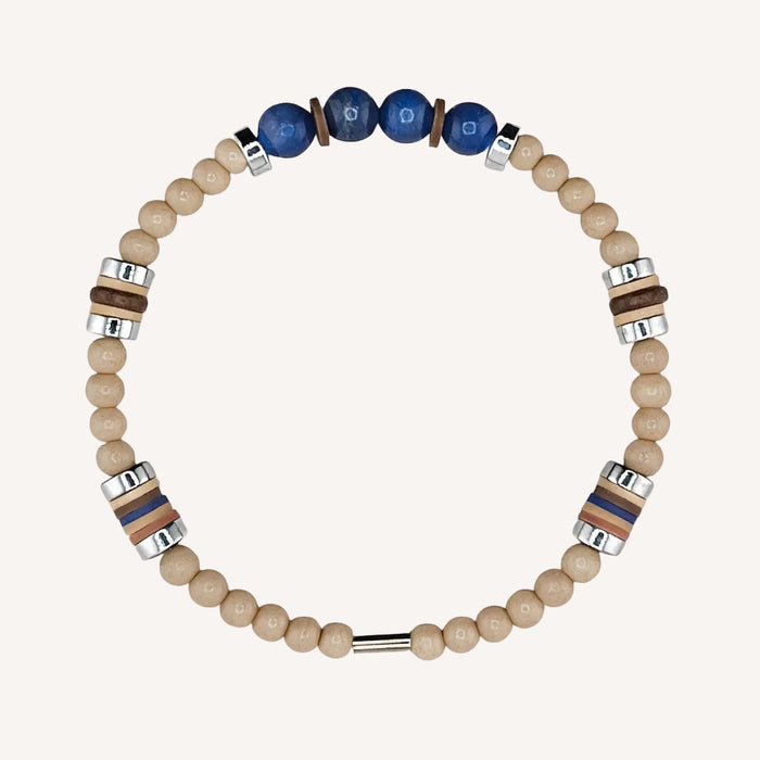 Bracelet argenté Léo-pierres aventurine bleue et élastique