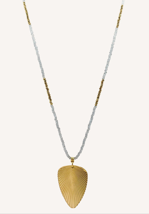 Collier doré Iris-perles de verre facettées et fermoir en T