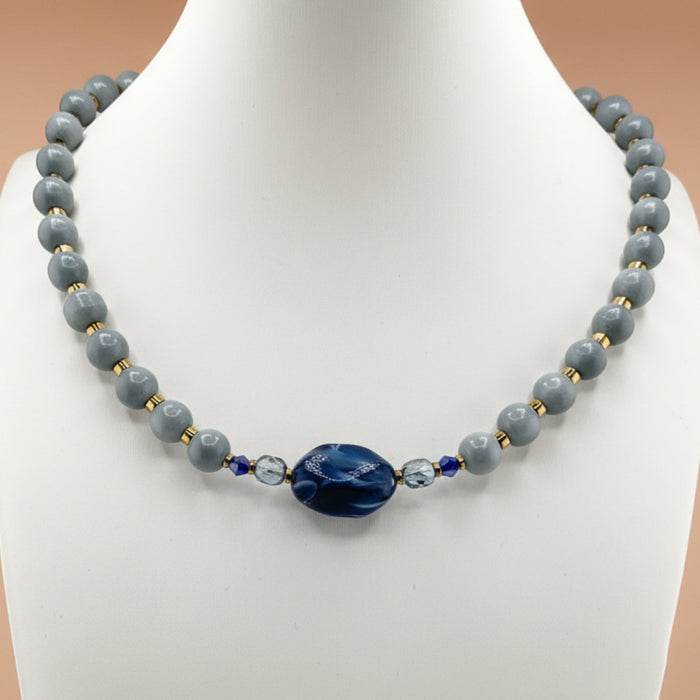 Collier doré Jackie-perles de verre et fermoir magnétique