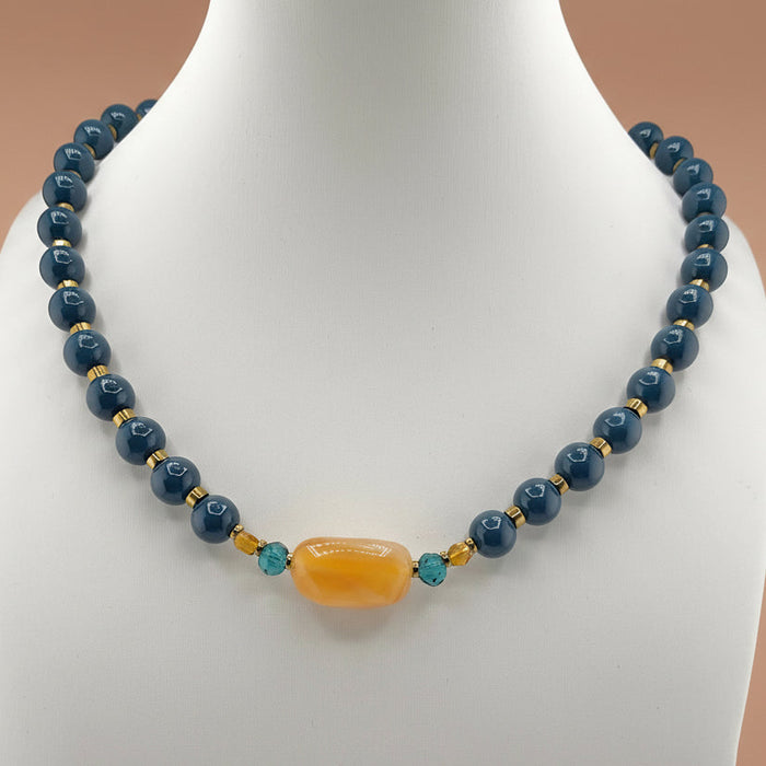 Collier doré Jackie-perles de verre et fermoir magnétique