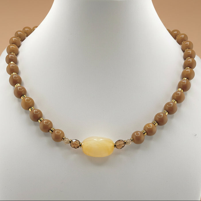 Collier doré Jackie-perles de verre et fermoir magnétique