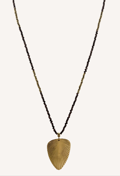 Collier doré Iris-perles de verre facettées et fermoir en T