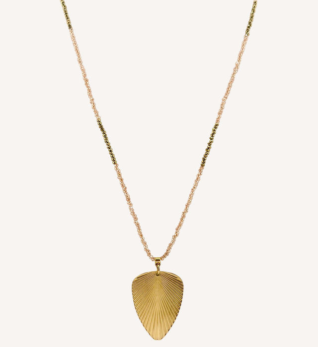 Collier doré Iris-perles de verre facettées et fermoir en T