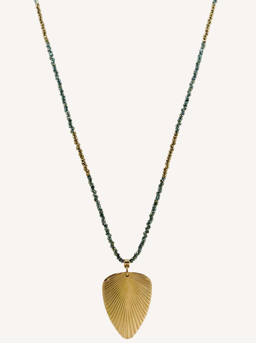 Collier doré Iris-perles de verre facettées et fermoir en T