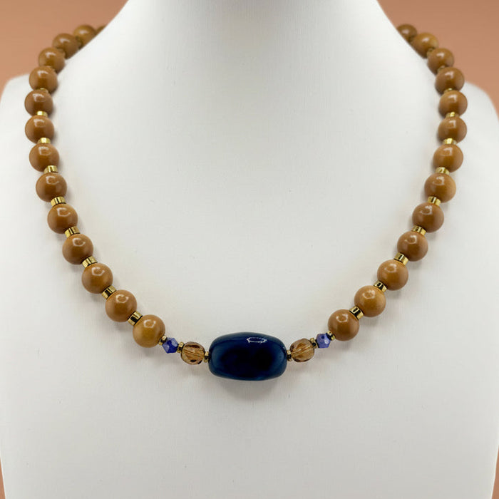 Collier doré Jackie-perles de verre et fermoir magnétique