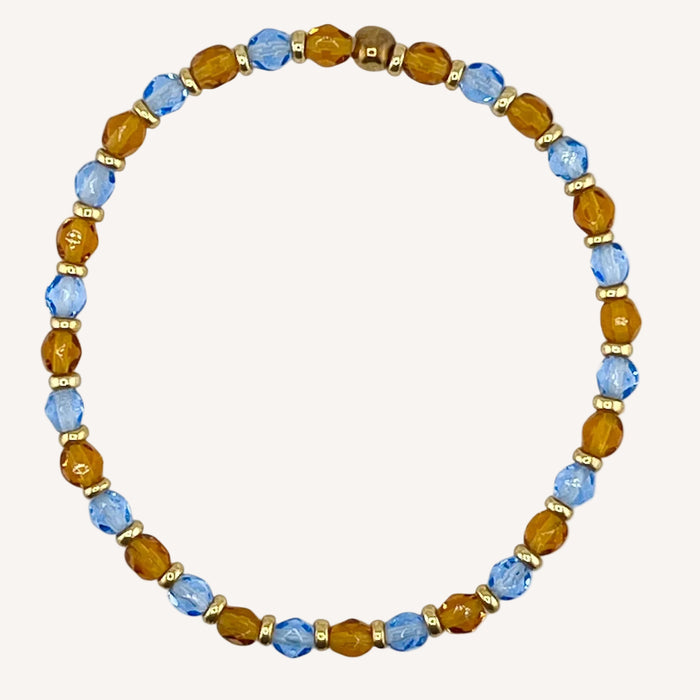 Bracelet doré Yumiko-perles de bohème facettées et élastique