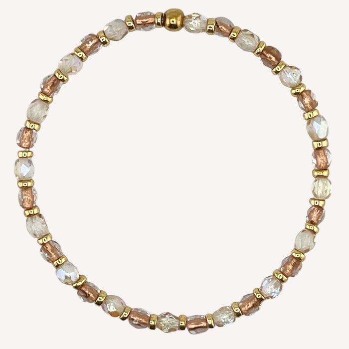 Bracelet doré Yumiko-perles de bohème facettées et élastique