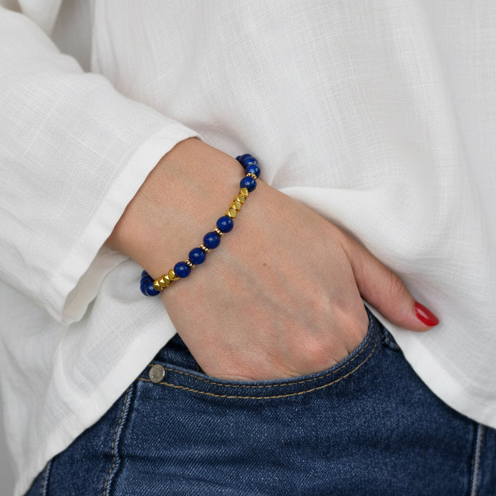 Bracelet doré Constance-pierres lapis lazuli et élastique