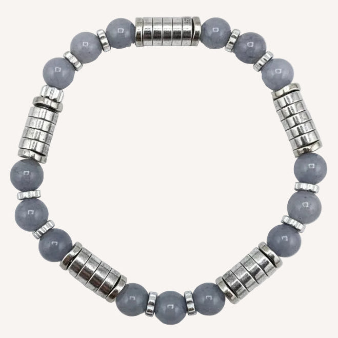 Bracelet argenté Elise-pierres aventurine bleue et élastique