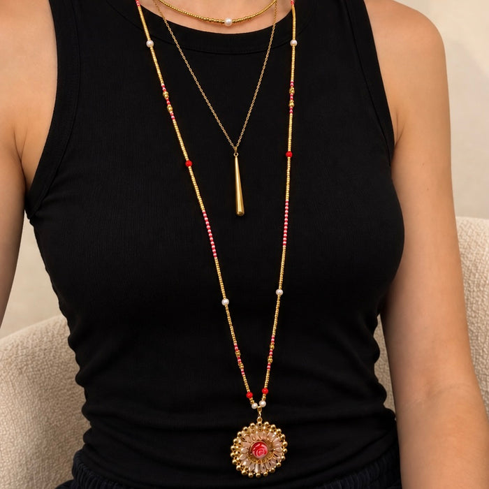 Collier doré Carmen-perles-sans fermoir