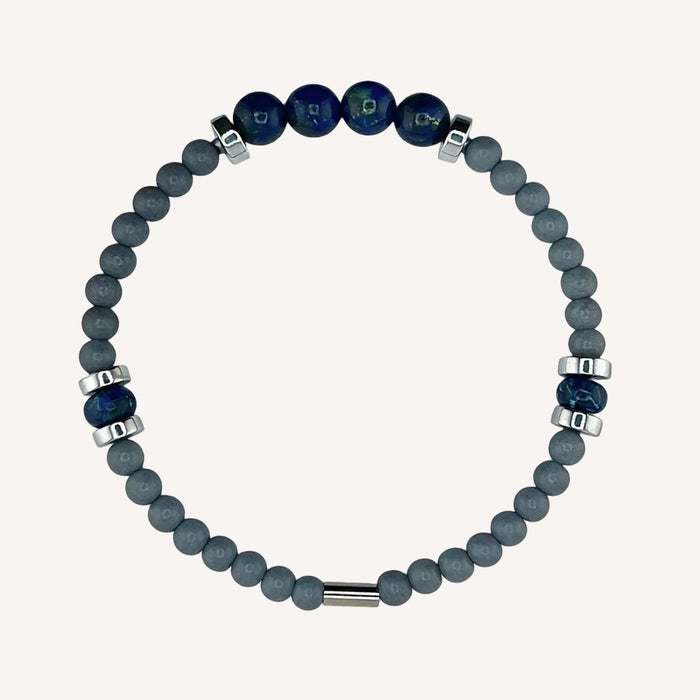 Bracelet argenté Gabriel-pierres lapis lazuli et élastique