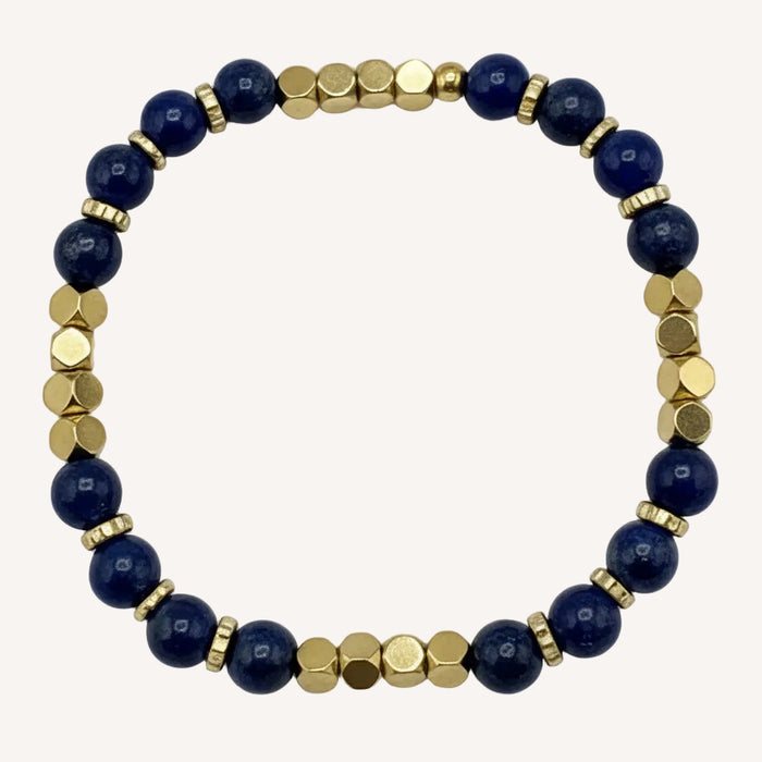 Bracelet doré Constance-pierres lapis lazuli et élastique