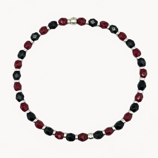 Bracelet argenté Yumiko-perles de bohème facettées et élastique