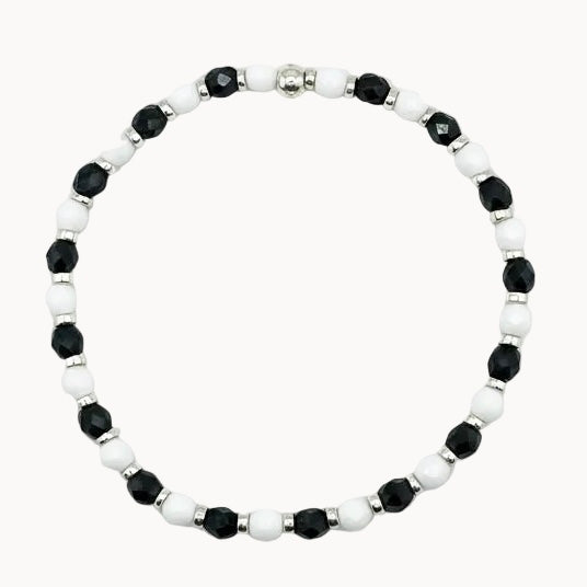 Bracelet argenté Yumiko-perles de bohème facettées et élastique
