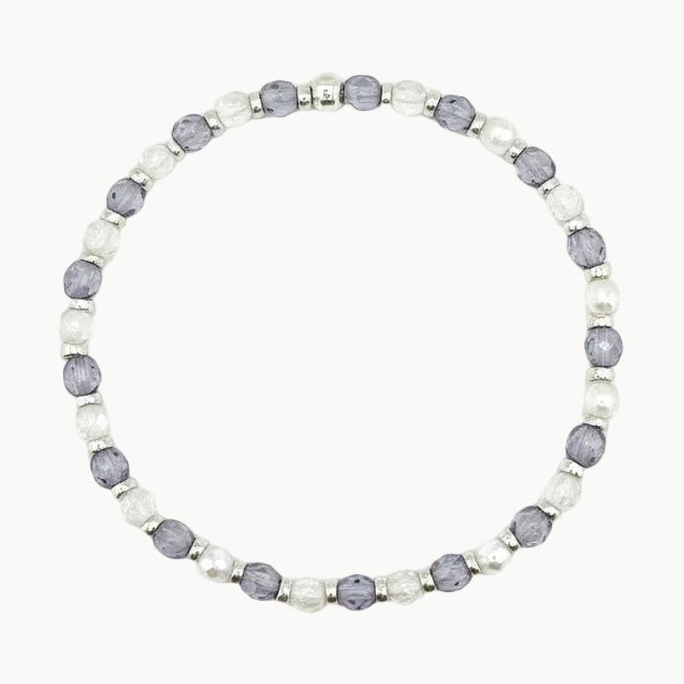 Bracelet argenté Yumiko-perles de bohème facettées et élastique