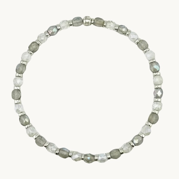 Bracelet argenté Yumiko-perles de bohème facettées et élastique