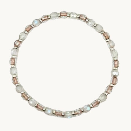 Bracelet argenté Yumiko-perles de bohème facettées et élastique
