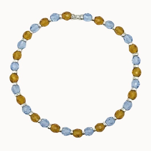 Bracelet argenté Yumiko-perles de bohème facettées et élastique