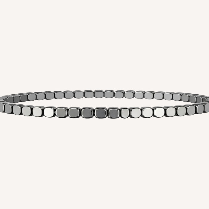 Bracelet argenté Juliette-perles plates hématite et élastique