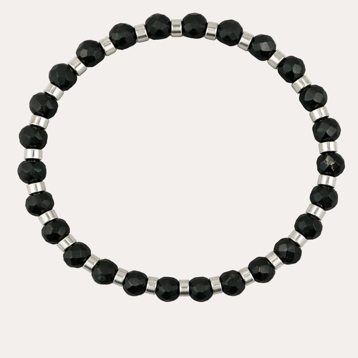 Bracelet argenté Jeanne-perles à facettes et élastique