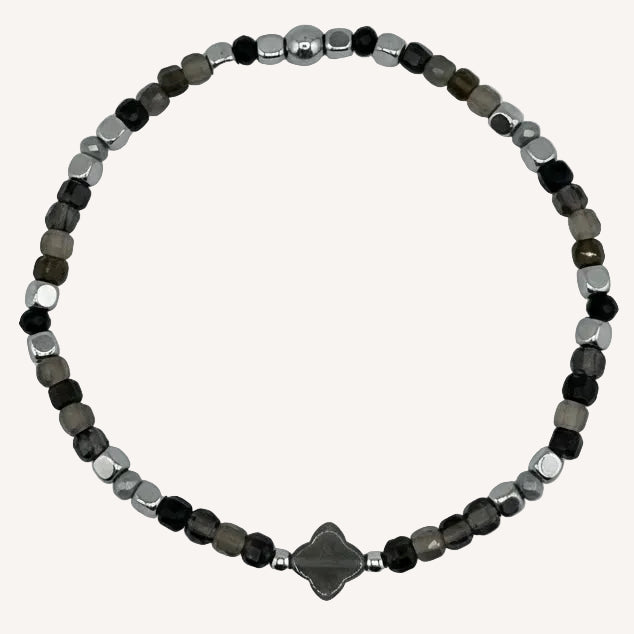 Bracelet argenté Chance-pierres semi-précieuses et élastique