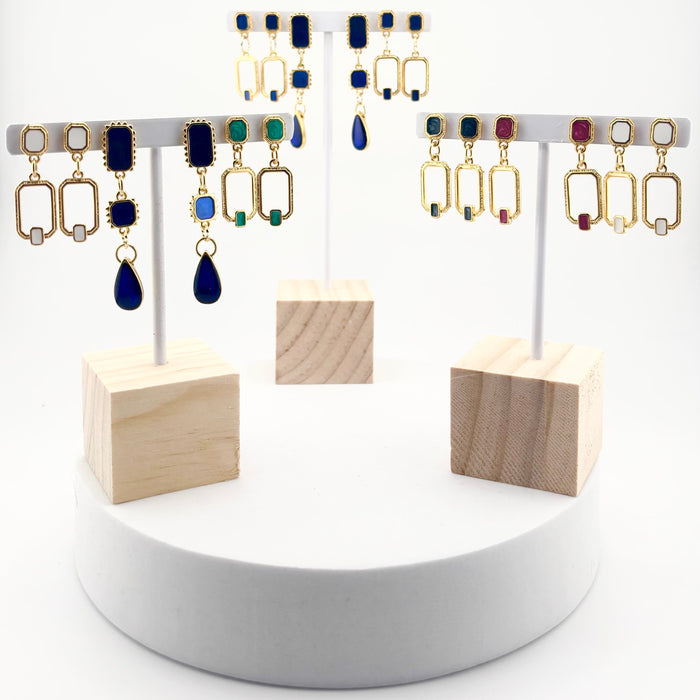 Boucles d'oreilles dorées Pompadour-résine nacrée et clous plaqués or