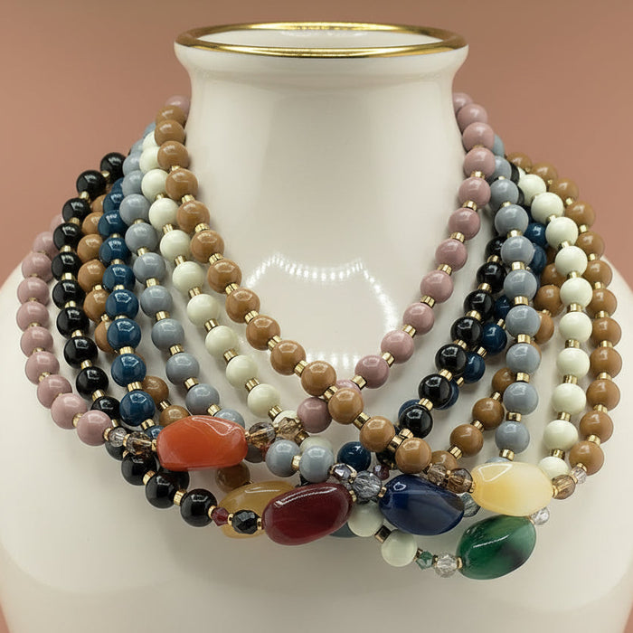 Collier doré Jackie-perles de verre et fermoir magnétique