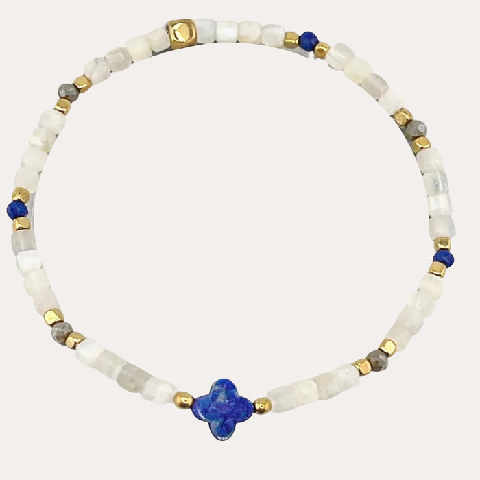 Bracelet doré Chance-pierres semi-précieuses et élastique