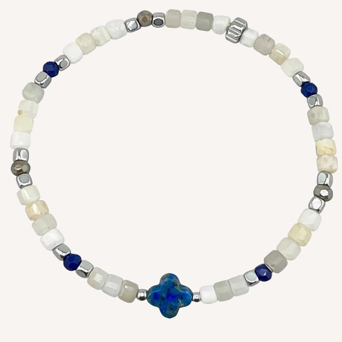 Bracelet argenté Chance-pierres semi-précieuses et élastique