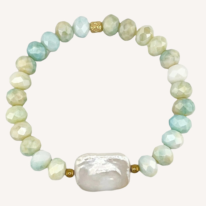 Bracelet doré Amélia-perle d'eau douce et élastique