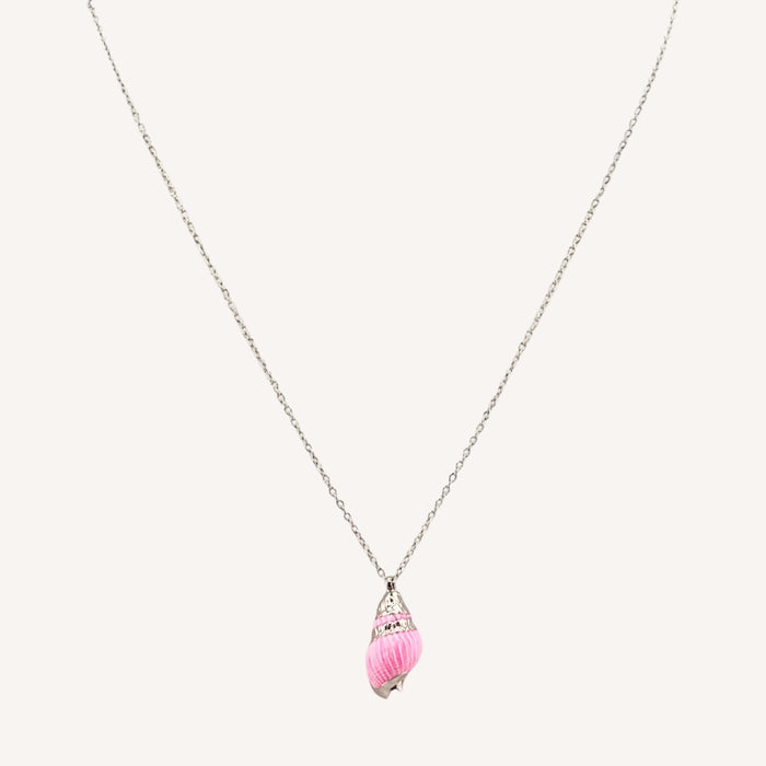 Chaine argentée Lou-pendentif coquillage et fermoir pression