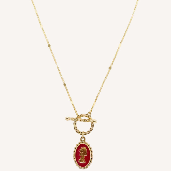 Chaine dorée Joséphine-pendentif camée et fermoir en T
