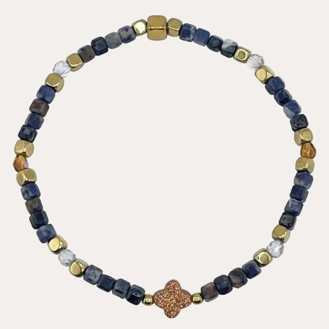 Bracelet doré Chance-pierres semi-précieuses et élastique
