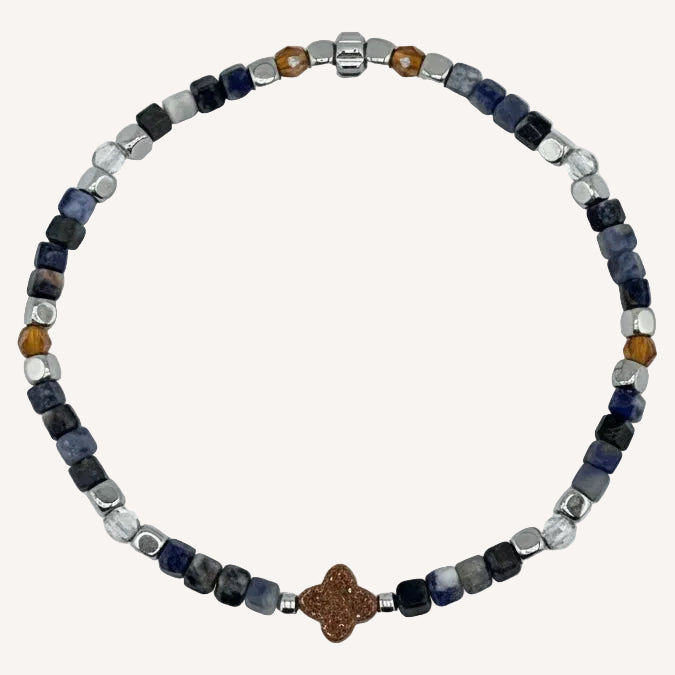 Bracelet argenté Chance-pierres semi-précieuses et élastique
