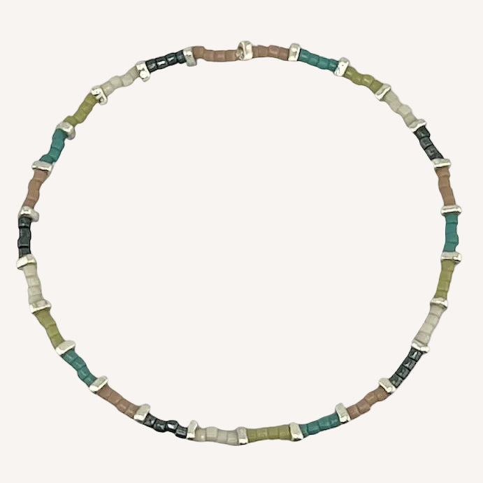 Bracelet argenté Hikari-perles Miyuki et élastique