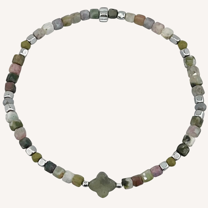 Bracelet argenté Chance-pierres semi-précieuses et élastique