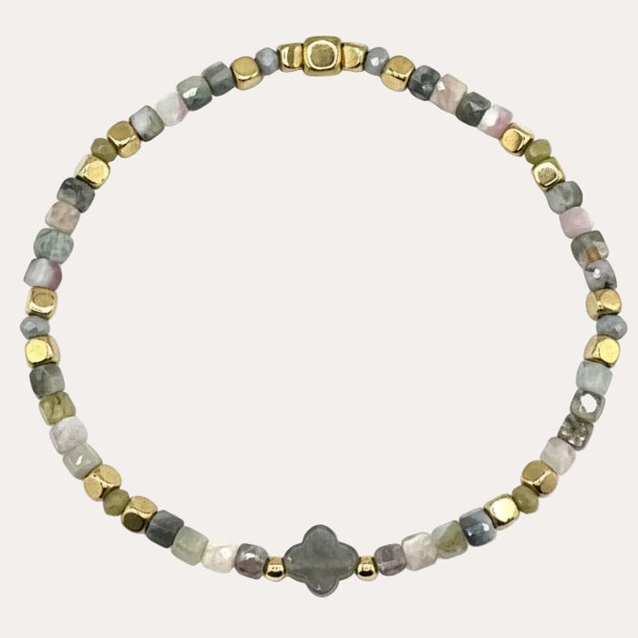 Bracelet doré Chance-pierres semi-précieuses et élastique