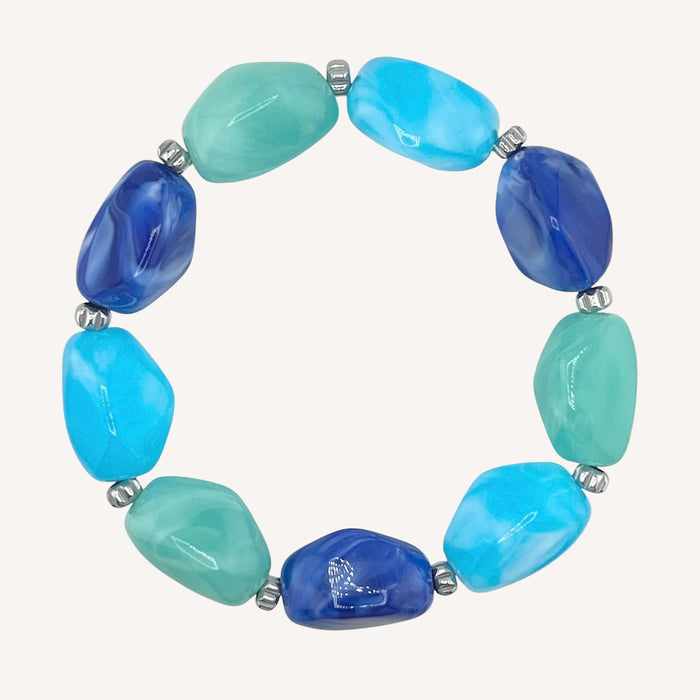 Bracelet argenté Lily-perles acrylique marbrées et élastique